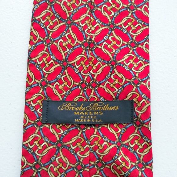 Brooks Brothers Makers Red All Silk Tie Equestrian Gold 55"L X 4"W - Picture 4 of 4